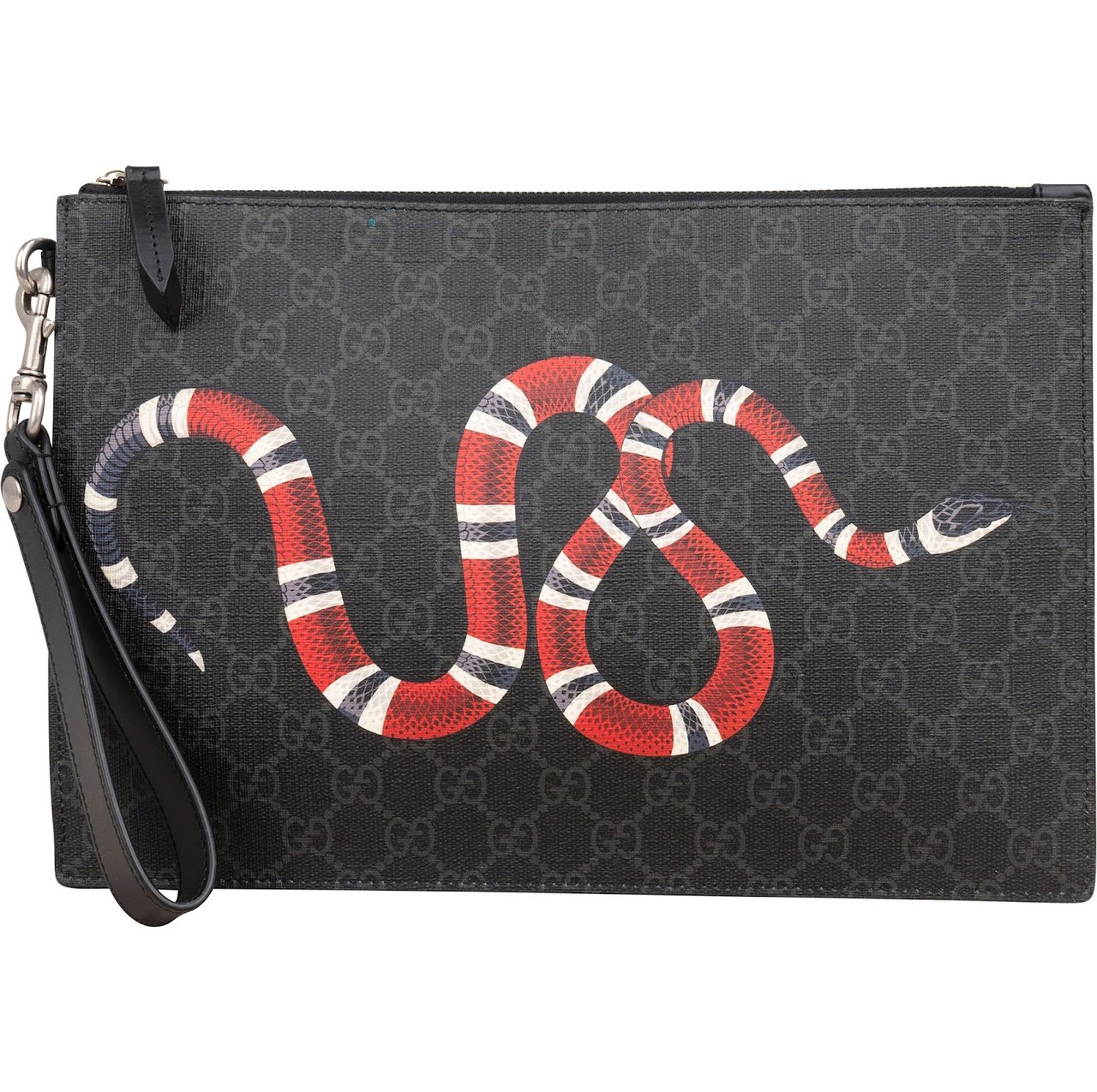 Gucci Monogram GG Supreme Canvas Kingsnake Clutch Zwart
