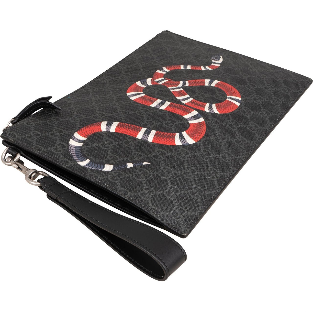 Gucci Monogram GG Supreme Canvas Kingsnake Clutch Zwart