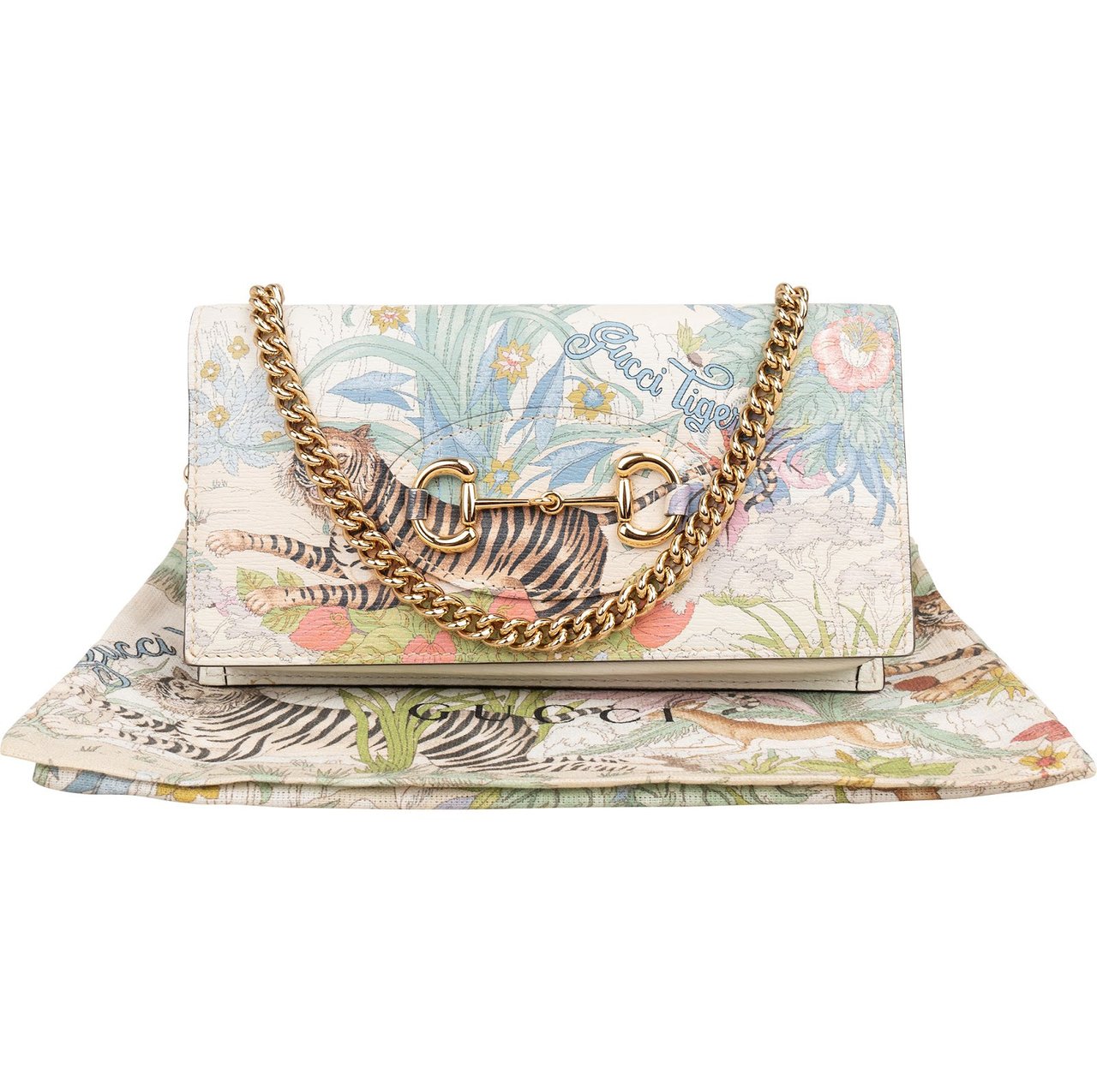 Gucci Tiger Print Horsebit 1955 Chain Wallet on Chain Crossbody Bag Divers