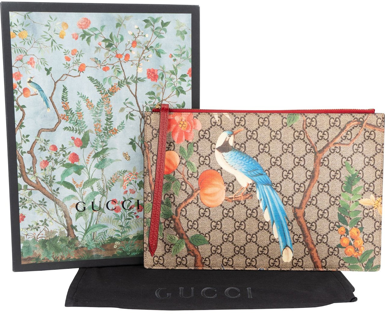Gucci Monogram GG Supreme Floral Bird Tian Clutch Divers
