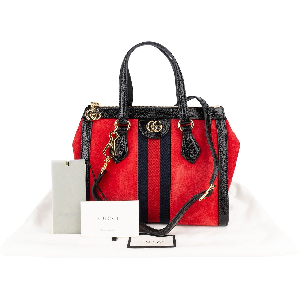Gucci Gucci Patent Leather Suede Ophidia Small Handbag Rood