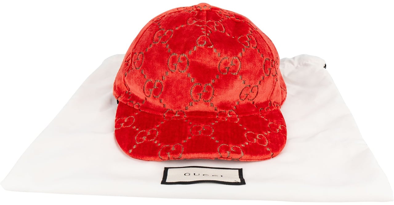 Gucci Red Samt GG Velvet Baseball Cap (S) Rood