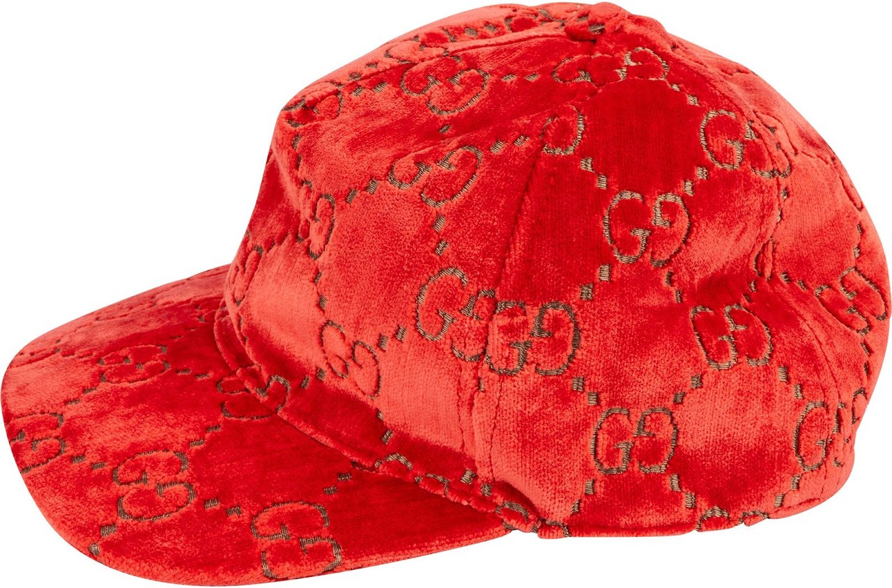 Gucci Red Samt GG Velvet Baseball Cap (S) Rood