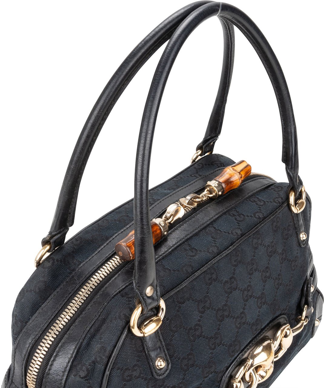 Gucci GG Monogram Horsebit Handbag Zwart