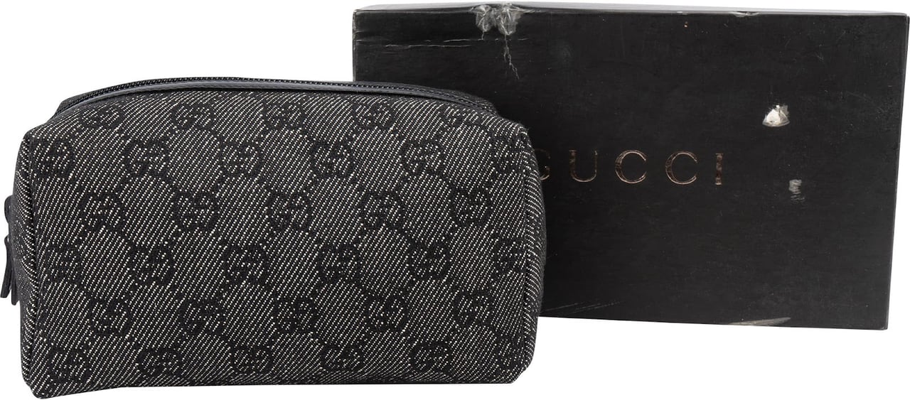 Gucci Monogram GG Denim Cosmetic Pouch Zwart