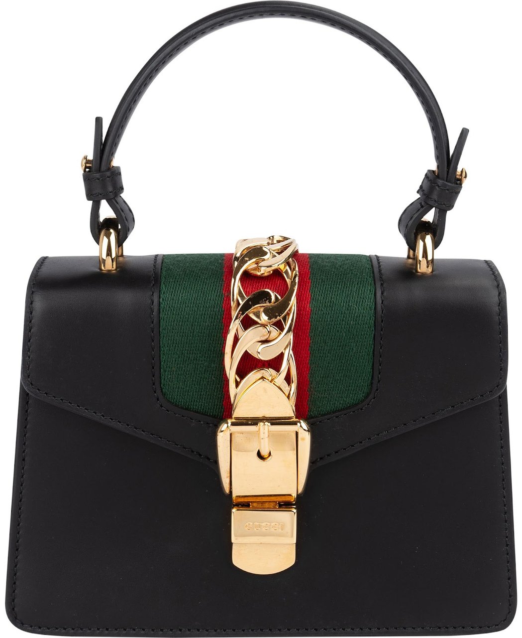 Gucci Black Leather Sylvie Sherry Line Handbag Zwart