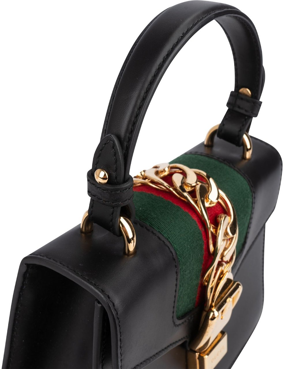 Gucci Black Leather Sylvie Sherry Line Handbag Zwart