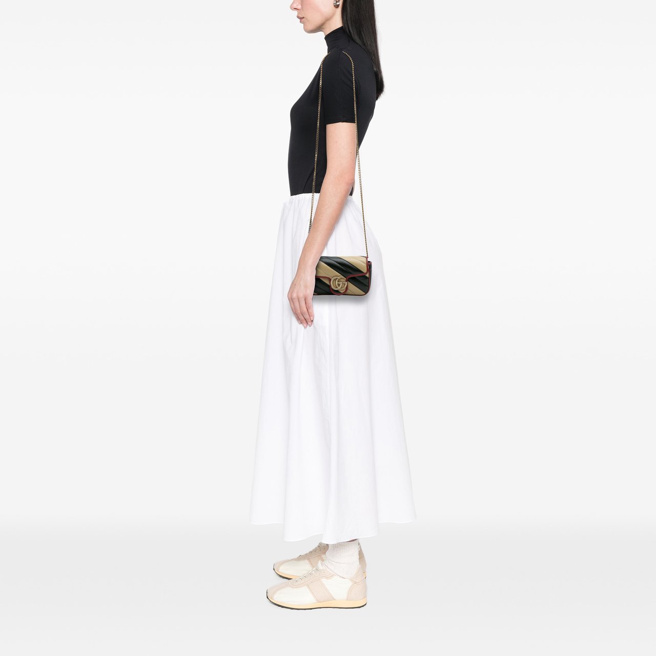 Gucci Super Mini GG Marmont Matelasse Leather Torchon Flap Crossbody Bruin