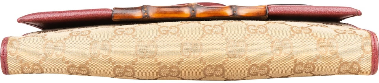 Gucci Gucci Monogram GG Canvas Bamboo Bar Clutch Crossbody Bag Beige