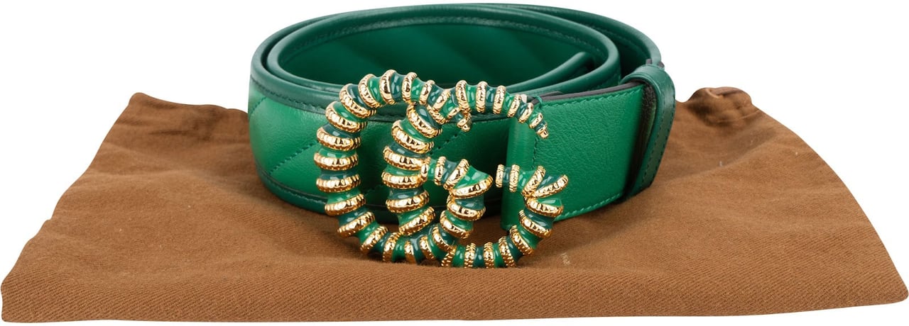 Gucci Green GG Marmont Quilted Leather Torchon Belt (75) Groen