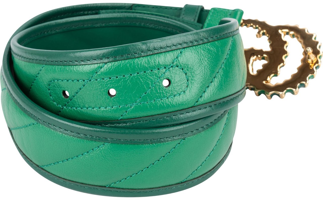 Gucci Green GG Marmont Quilted Leather Torchon Belt (75) Groen