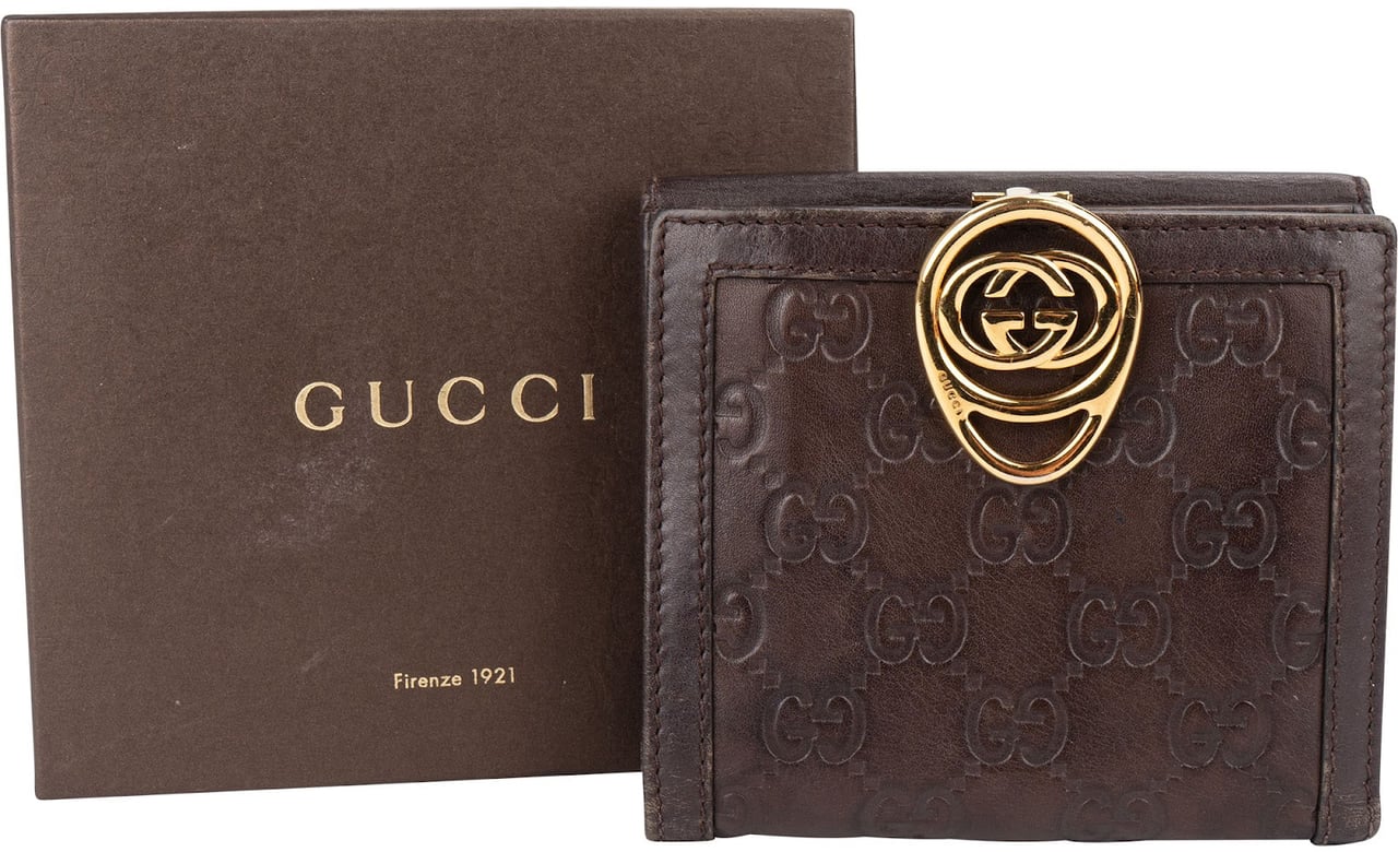 Gucci Guccissima Leather Interlocking GG Wallet Bruin