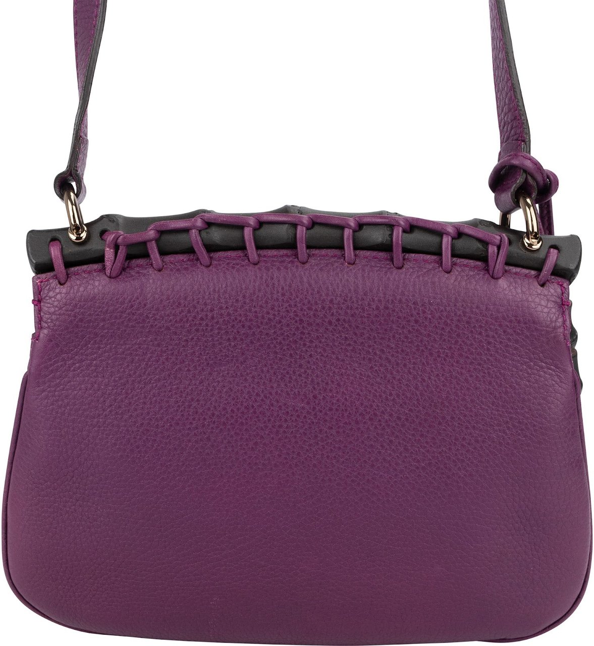Gucci Gucci Pebbled Leather Bamboo Tassel Flap Crossbody Bag Paars