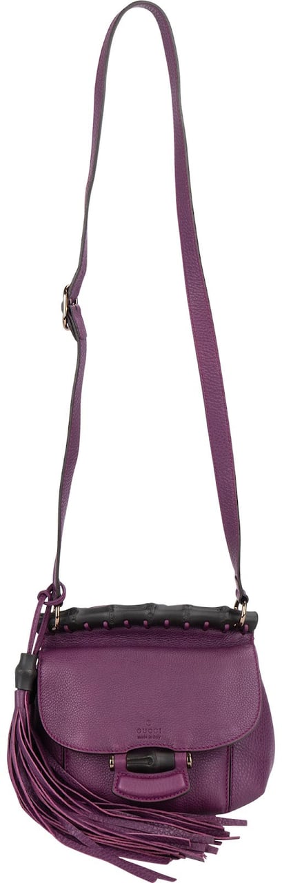 Gucci Gucci Pebbled Leather Bamboo Tassel Flap Crossbody Bag Paars