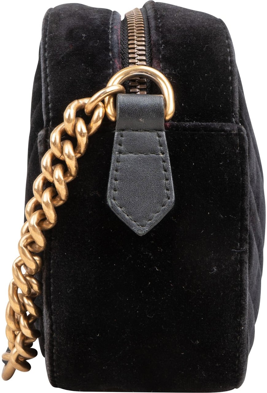 Gucci Gucci Chevron Velvet Marmont GG Crossbody Bag Zwart