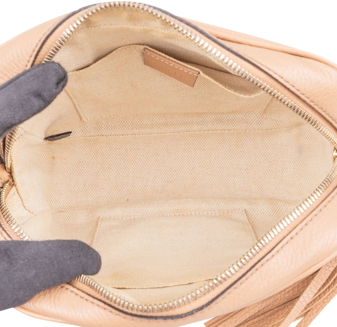 Gucci Gucci Grained Leather GG Soho Camera Crossbody Bag Beige