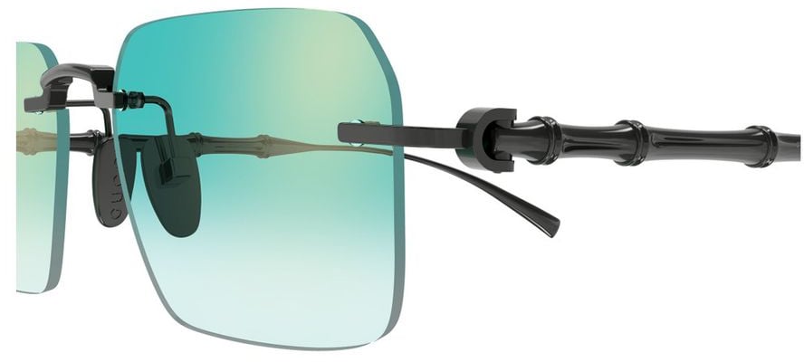 Gucci Rimless Gunmetal Sunglasses with Bamboo Motif and Gradient Lenses GG2154S Linea Sign Blauw