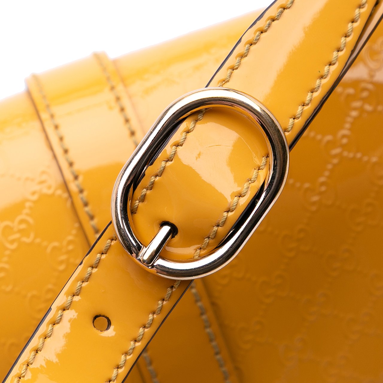 Gucci Microguccissima Patent Stirrup Crossbody Geel
