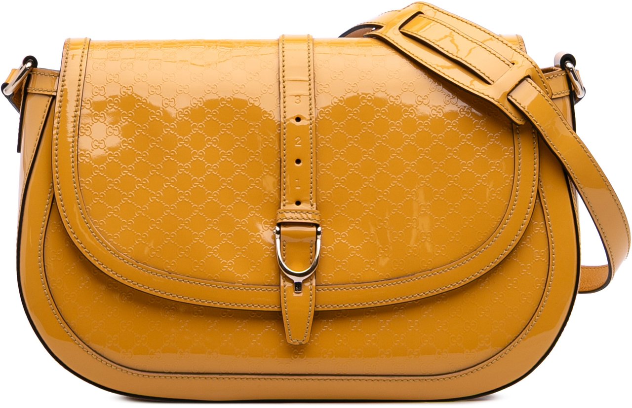 Gucci Microguccissima Patent Stirrup Crossbody Geel