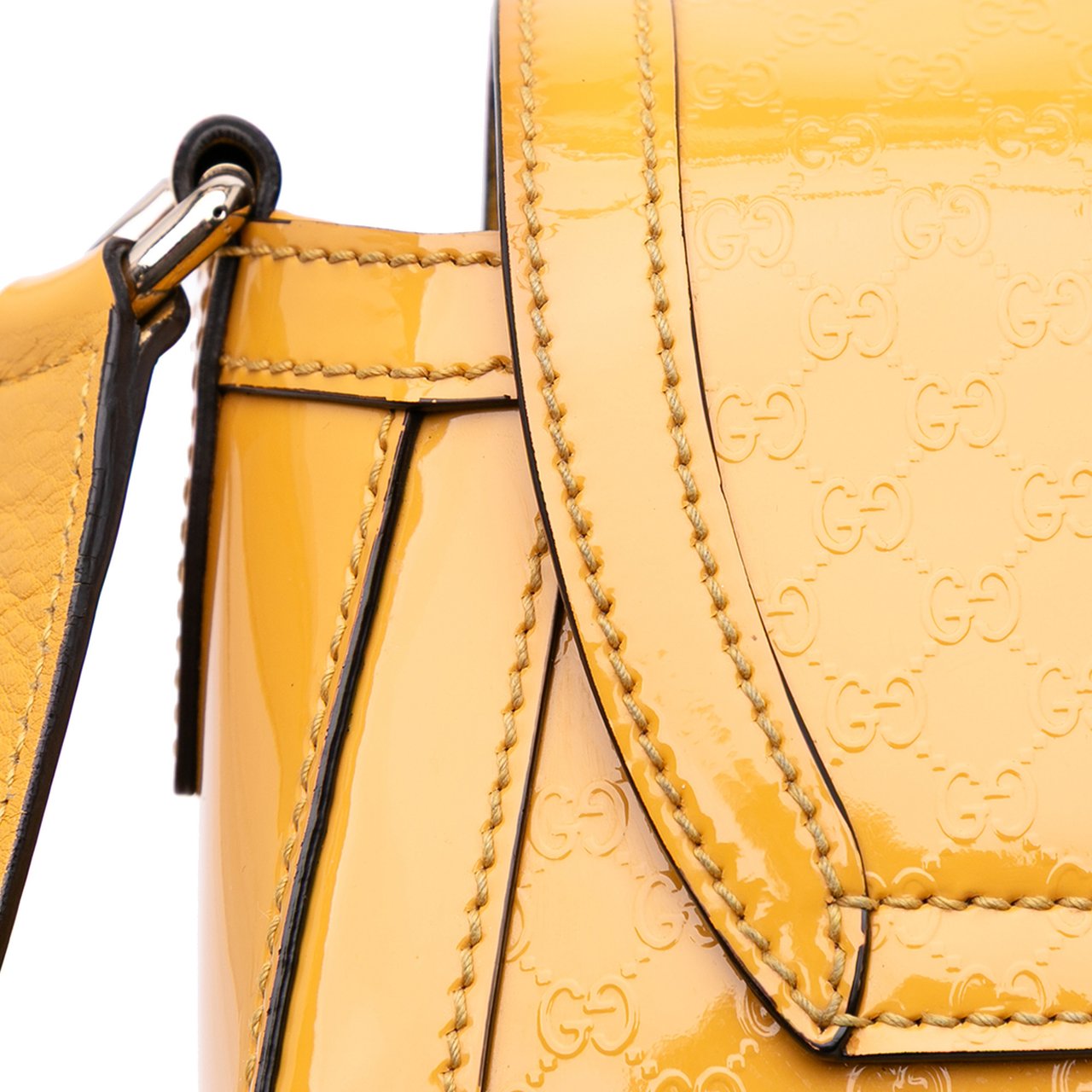 Gucci Microguccissima Patent Stirrup Crossbody Geel
