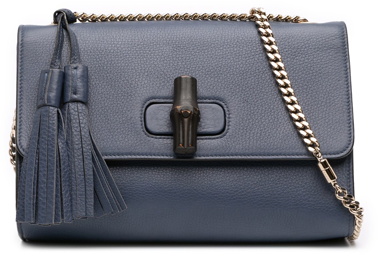 Gucci Medium Leather Miss Bamboo Crossbody Blauw