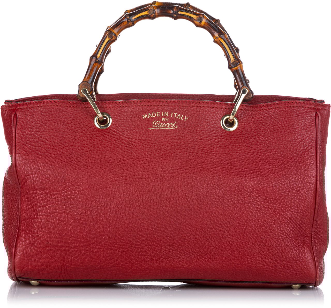 Gucci Medium Calfskin Bamboo Shopper Satchel Rood