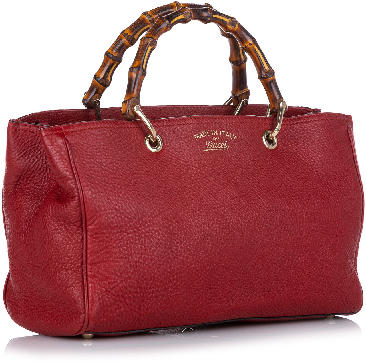 Gucci Medium Calfskin Bamboo Shopper Satchel Rood