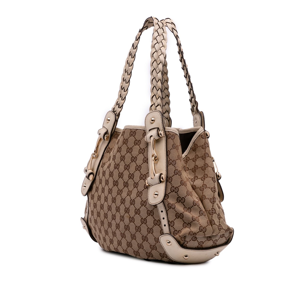 Gucci Small GG Canvas Horsebit Pelham Shoulder Bag Bruin