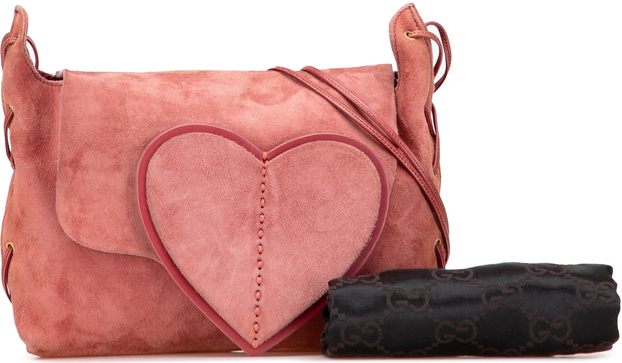 Gucci Suede Heart Shoulder Bag Roze