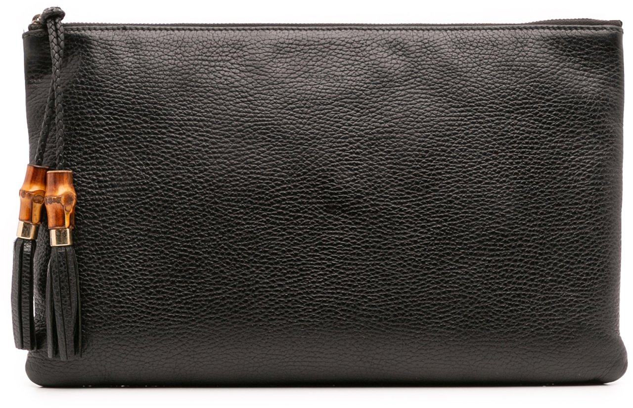 Gucci Calfskin Bamboo Tassel Clutch Zwart
