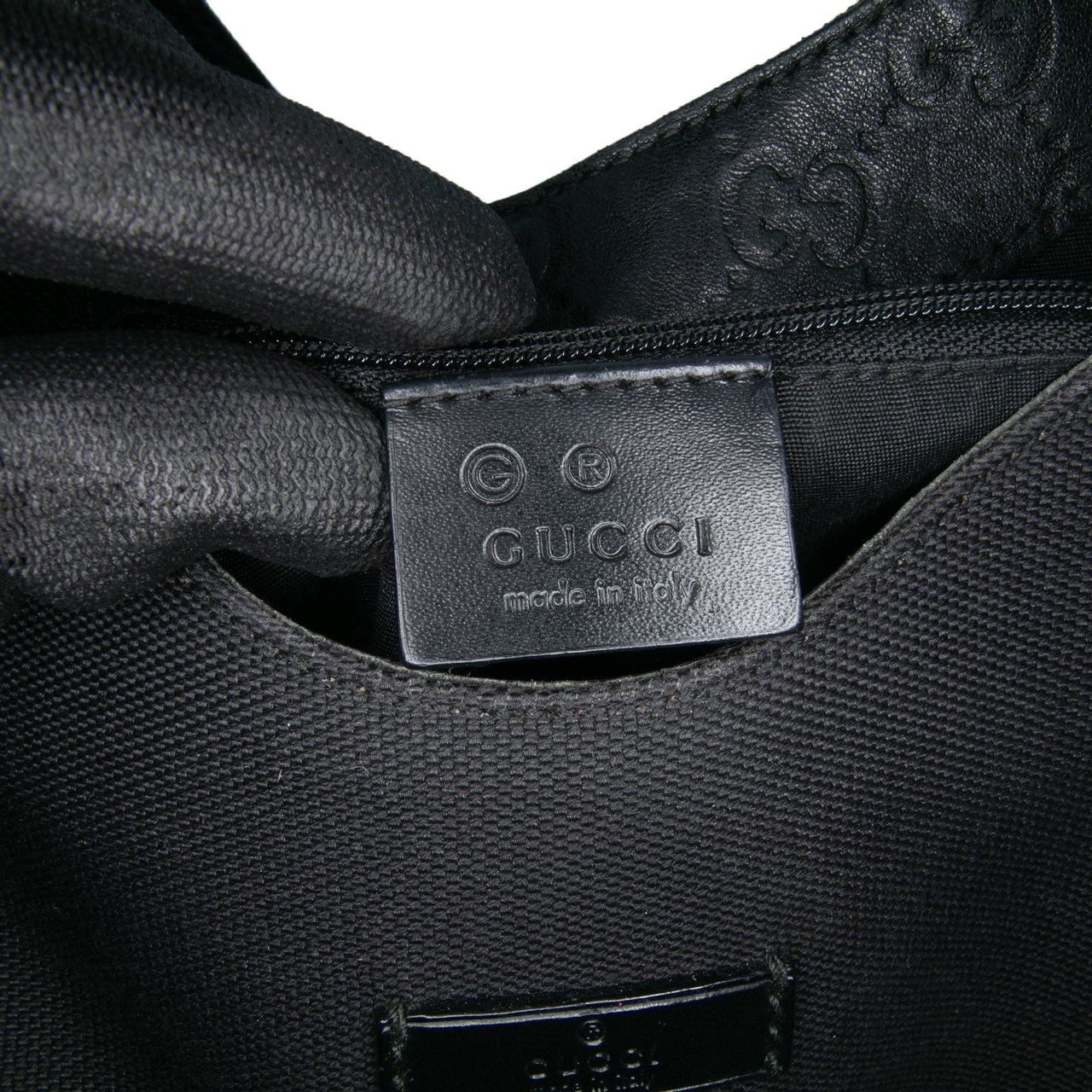 Gucci Guccissima Trimmed Canvas Colbert Shoulder Bag Zwart