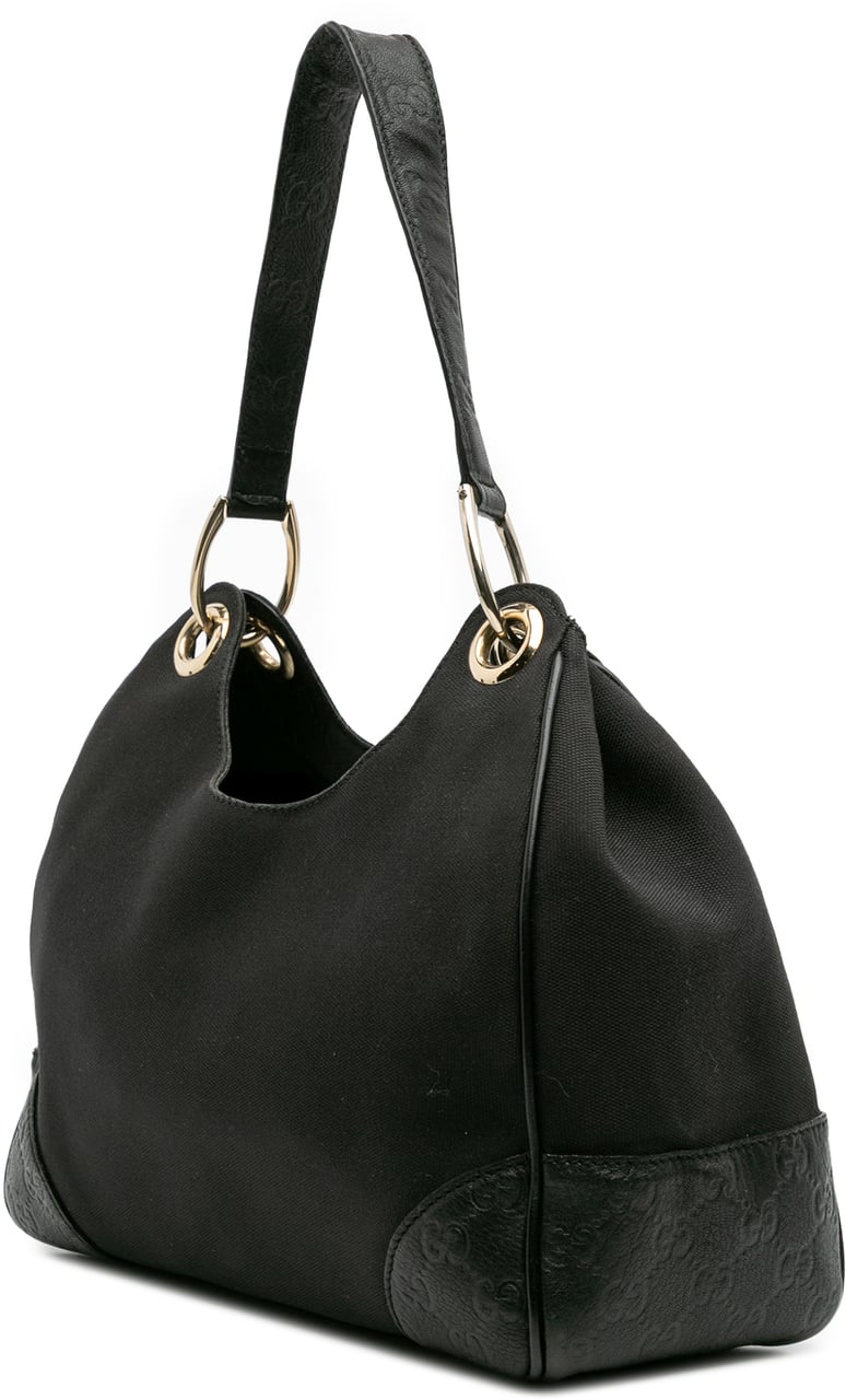 Gucci Guccissima Trimmed Canvas Colbert Shoulder Bag Zwart