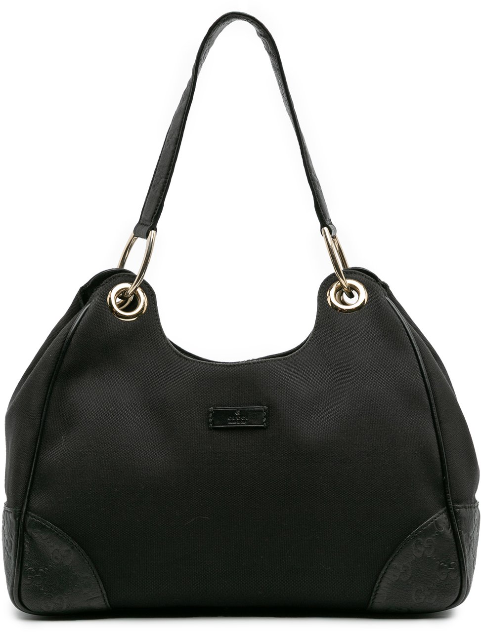Gucci Guccissima Trimmed Canvas Colbert Shoulder Bag Zwart
