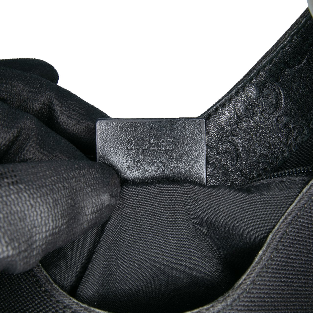Gucci Guccissima Trimmed Canvas Colbert Shoulder Bag Zwart