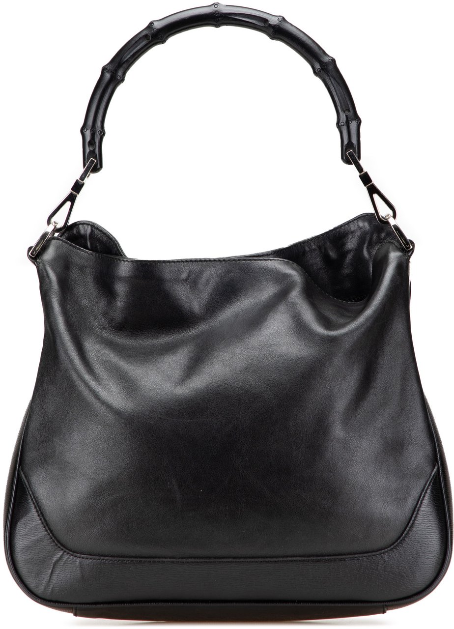 Gucci Leather Bamboo Satchel Zwart
