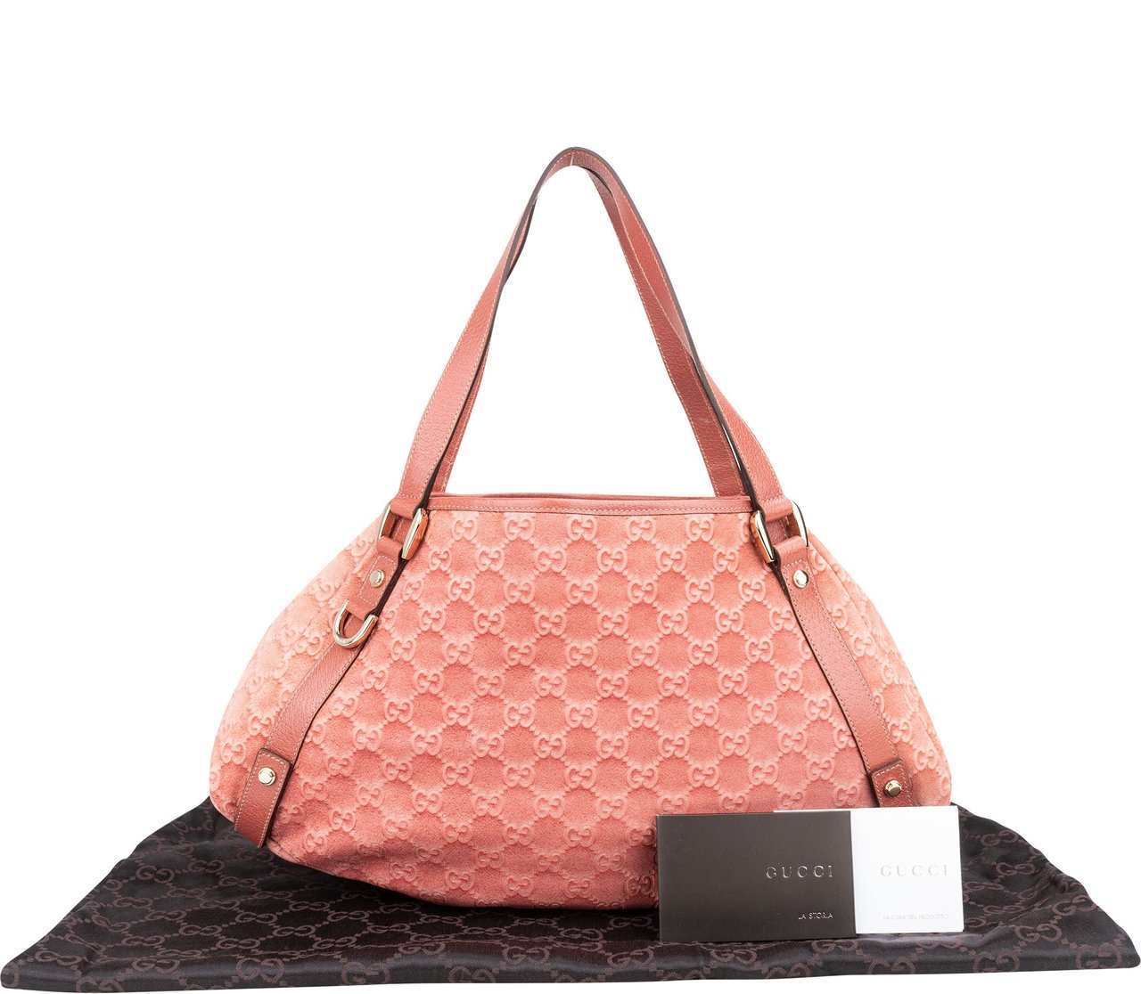 Gucci Gucci Suede Monogram Abbey Handbag Roze