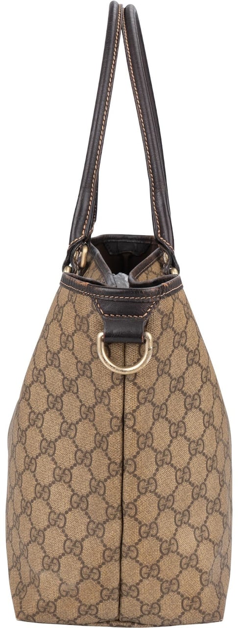 Gucci Monogram GG Supreme Web Stripe Tote Shoulder Bag Beige