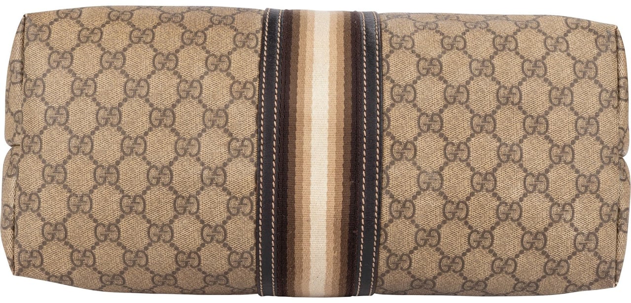 Gucci Monogram GG Supreme Web Stripe Tote Shoulder Bag Beige