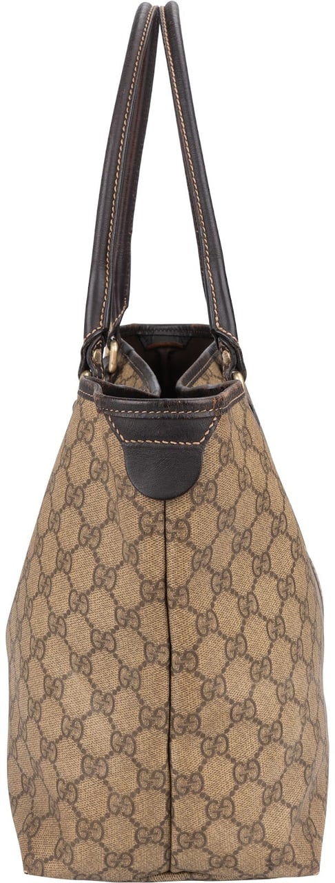 Gucci Monogram GG Supreme Web Stripe Tote Shoulder Bag Beige