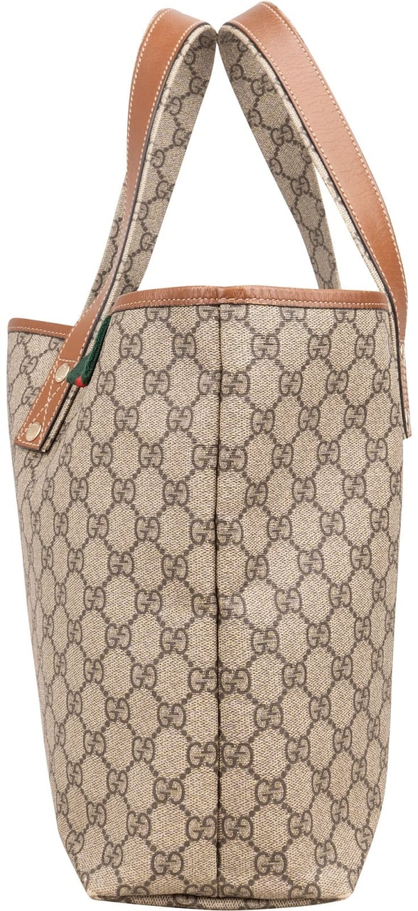 Gucci Monogram GG Supreme Canvas Web Tote Handbag Beige