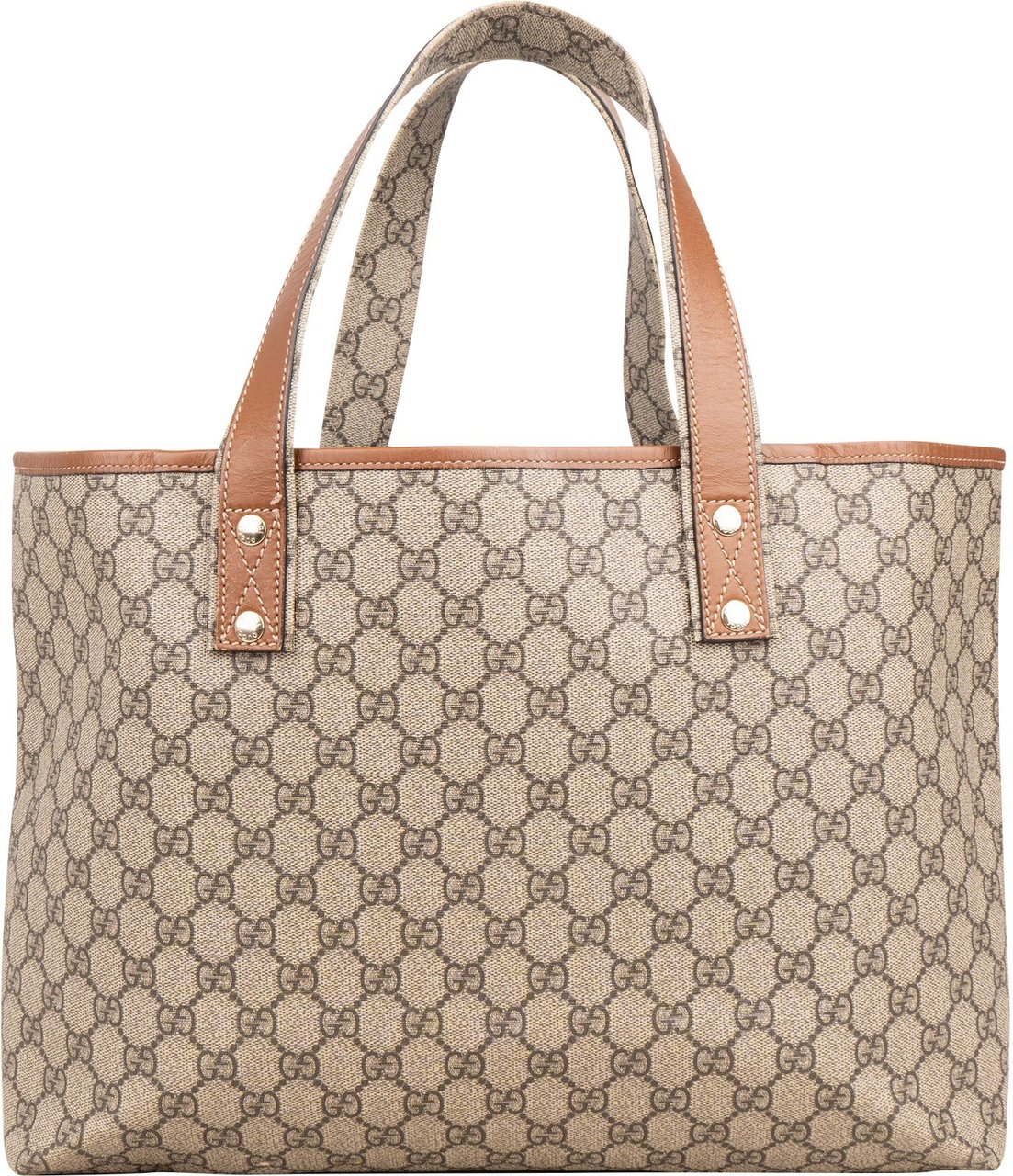 Gucci Monogram GG Supreme Canvas Web Tote Handbag Beige