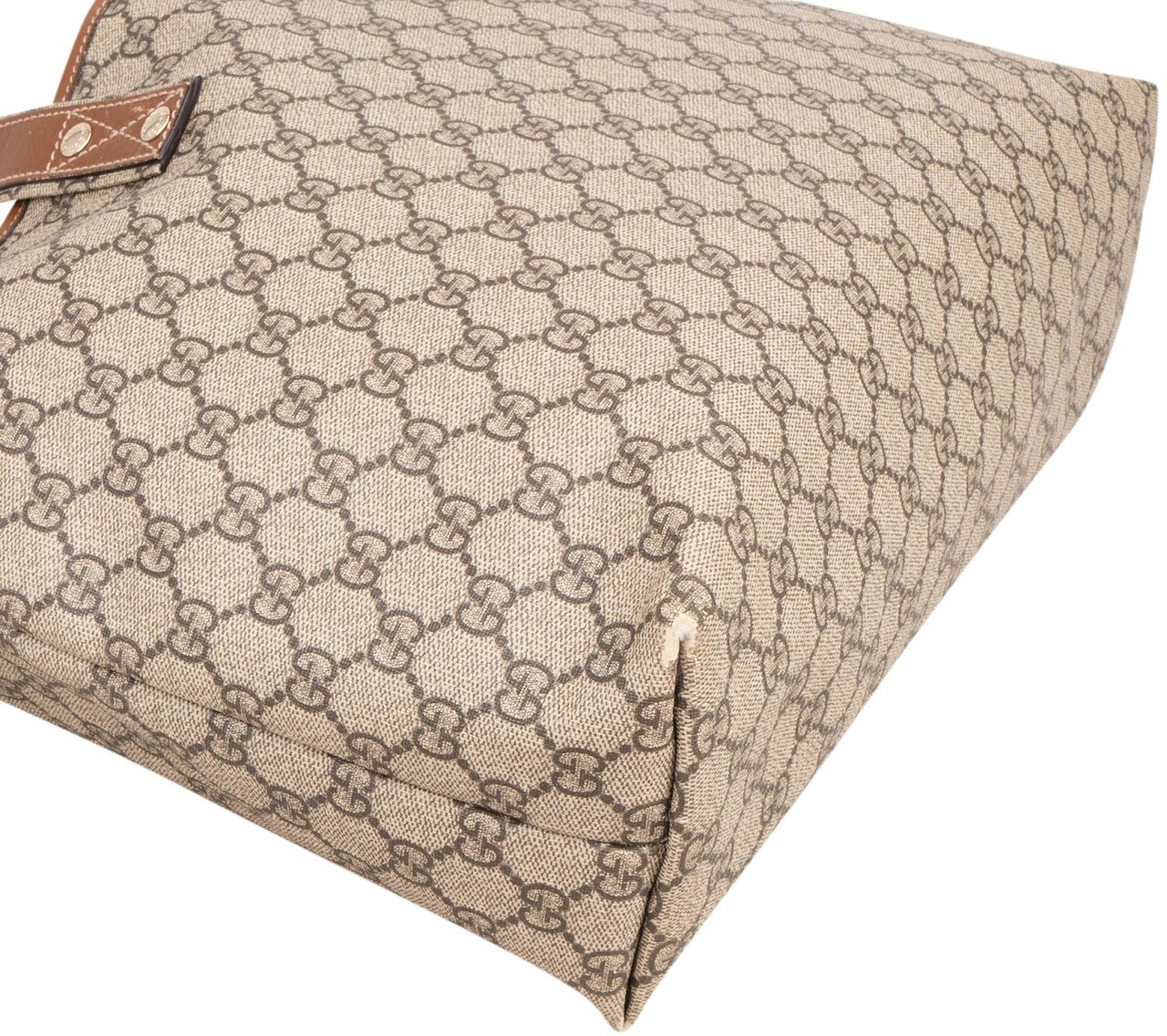 Gucci Monogram GG Supreme Canvas Web Tote Handbag Beige