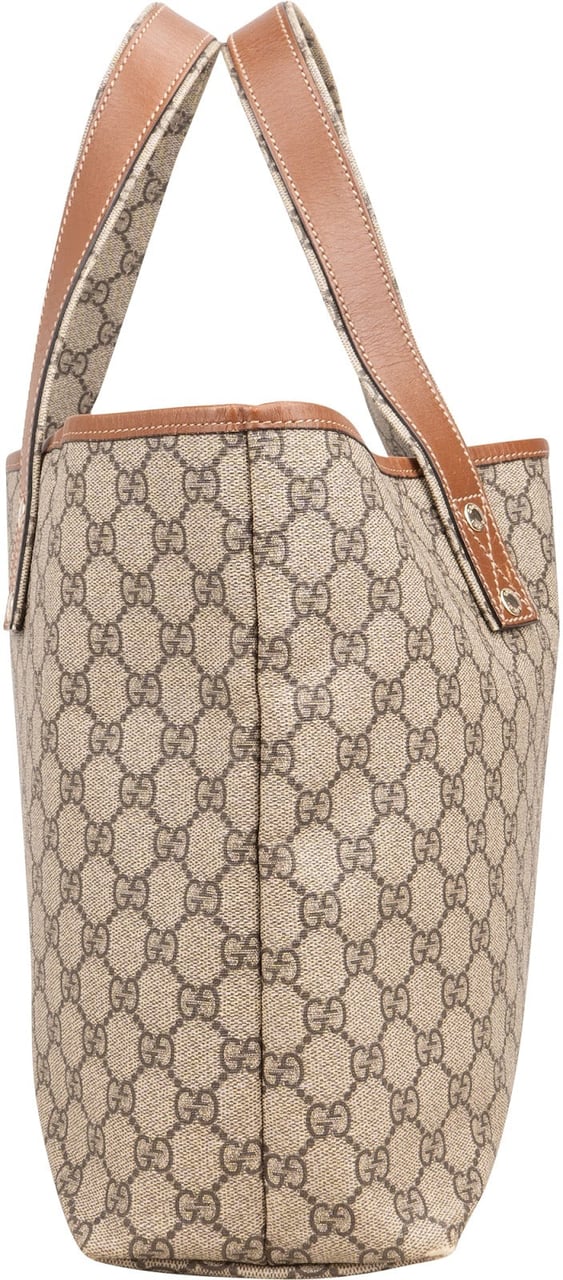 Gucci Monogram GG Supreme Canvas Web Tote Handbag Beige