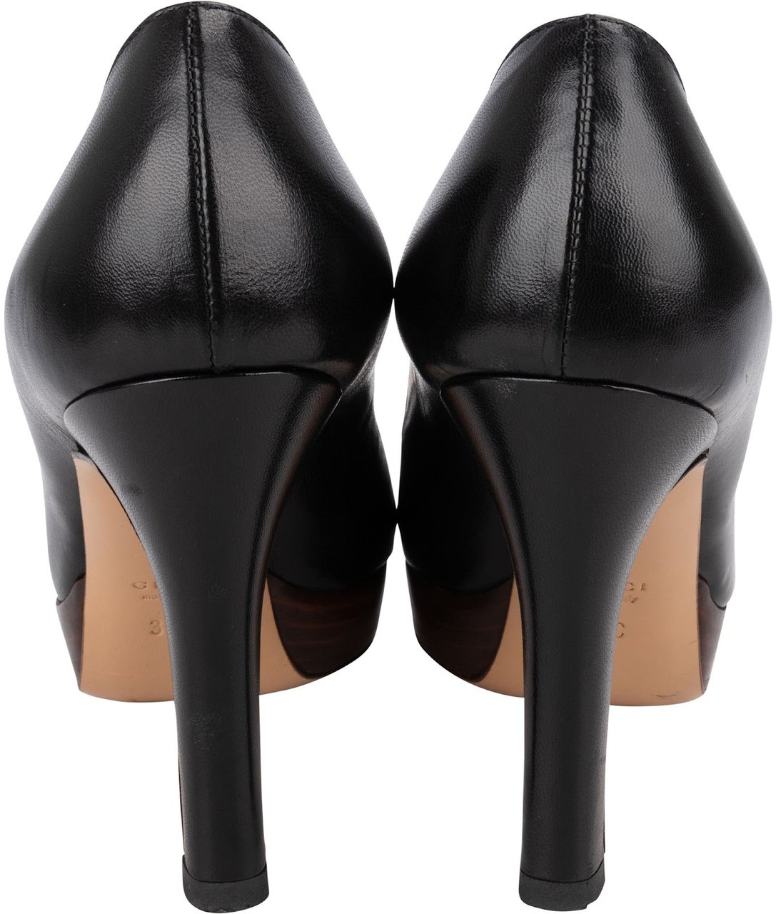 Gucci Black Leather Horsebit Malaga Peep Toe Platform Pumps (35) Zwart