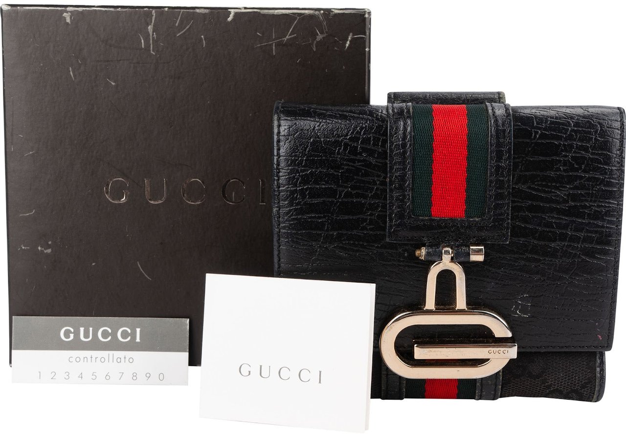 Gucci Gucci Monogram GG Web Stripe Bifold Wallet Zwart