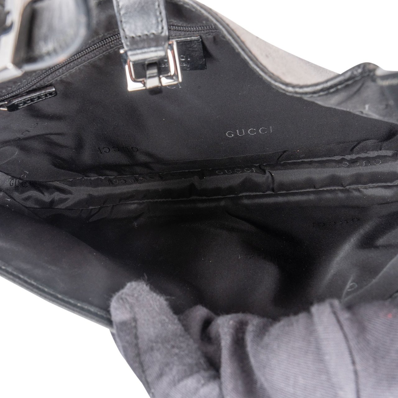 Gucci Velvet Jackie Shoulder Bag Donkergrijs