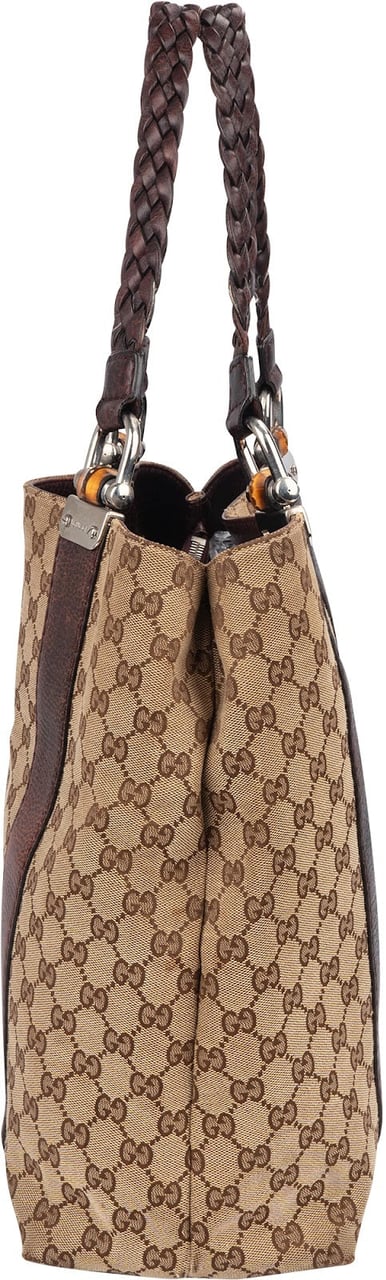 Gucci Gucci Monogram GG Large Bamboo Tote Handbag Beige