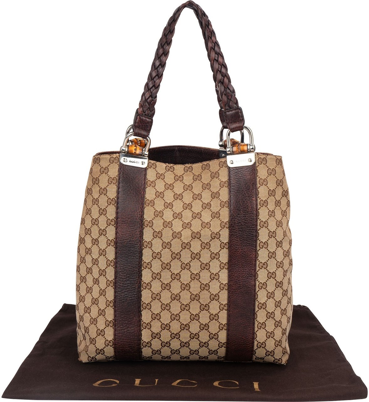 Gucci Gucci Monogram GG Large Bamboo Tote Handbag Beige