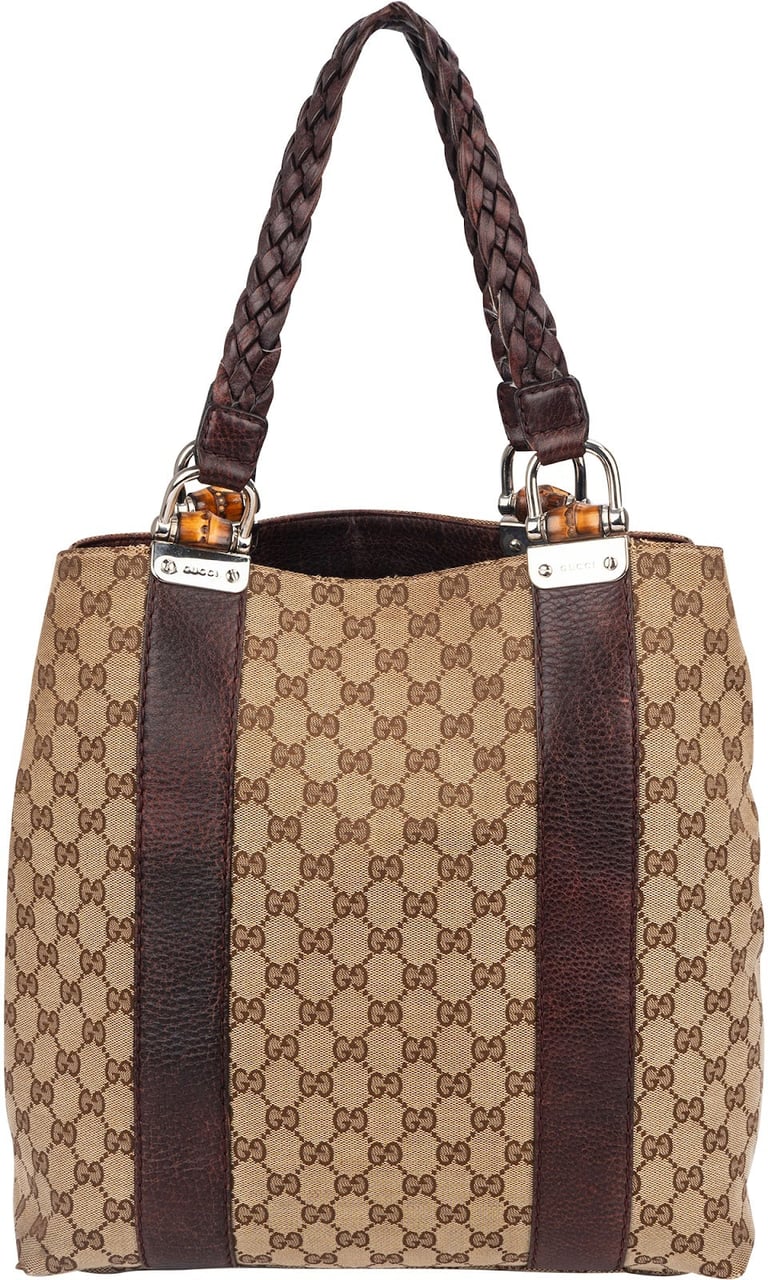 Gucci Gucci Monogram GG Large Bamboo Tote Handbag Beige