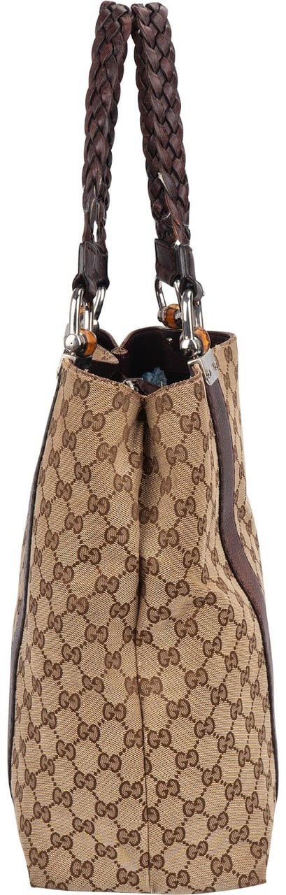 Gucci Gucci Monogram GG Large Bamboo Tote Handbag Beige